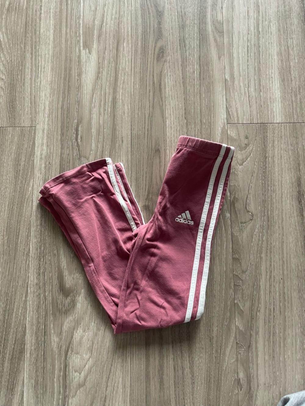 adidas Kids Rose Pink Leggings with White Three Stripes